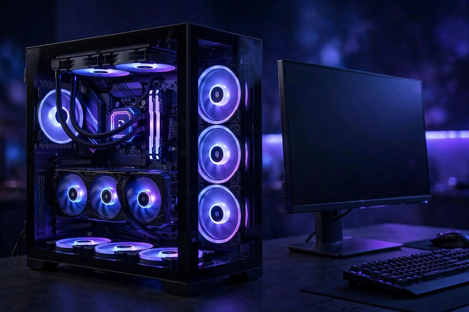High-end gaming PC with glowing components