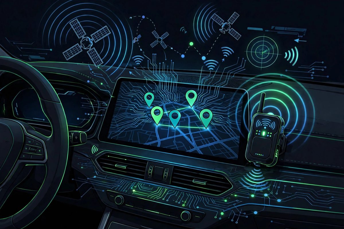 Car GPS tracker with map location pins